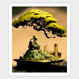 Contemplating the Complexities Under the Japanese Bonsai Tree No. 1 with background Magnet